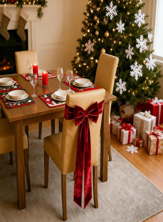 Suncalla 10 Pcs Christmas Velvet Chair Decoration Red Bows Velvet Chair Sashes 24 x 13'' Christmas Elastic Reusable Back Ribbon Bows Cover for Xmas Wedding Events Ceremony Reception Party Supplies - Image 2